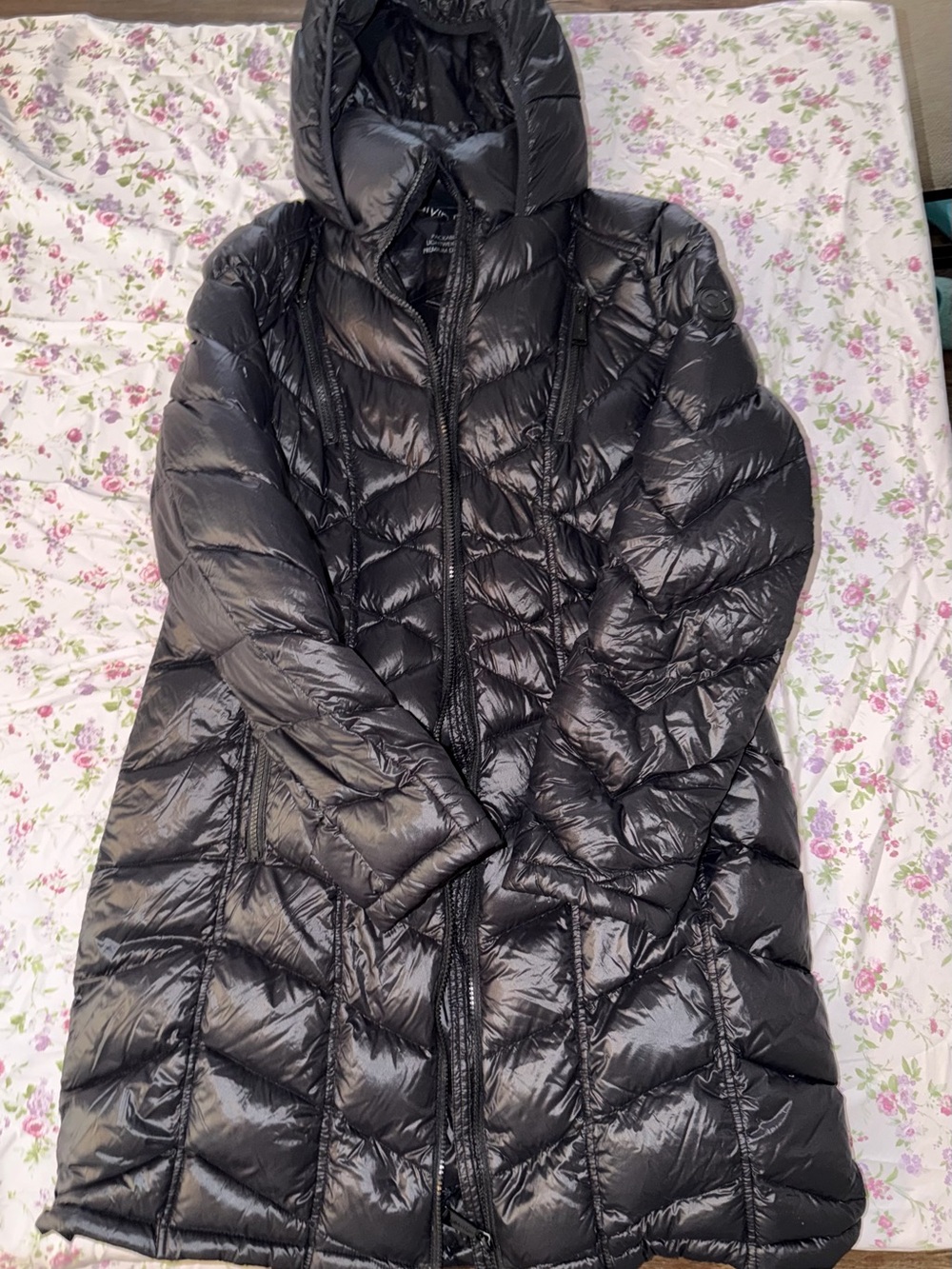 Calvin Klein Women’s Long Hooded Puffer Coat - Black lightweight